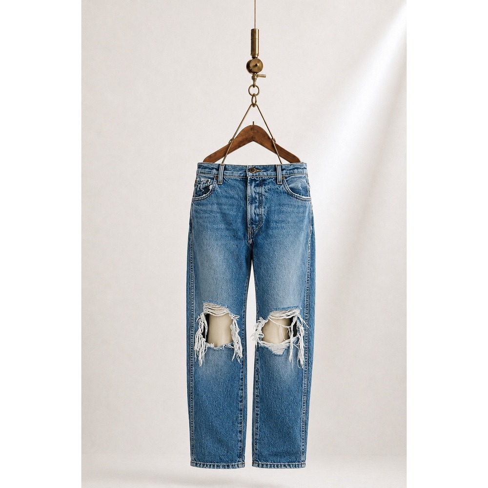 KHAITE Kyle Jeans 26 USA Made Distressed Knee Straight Leg 100% Cotton